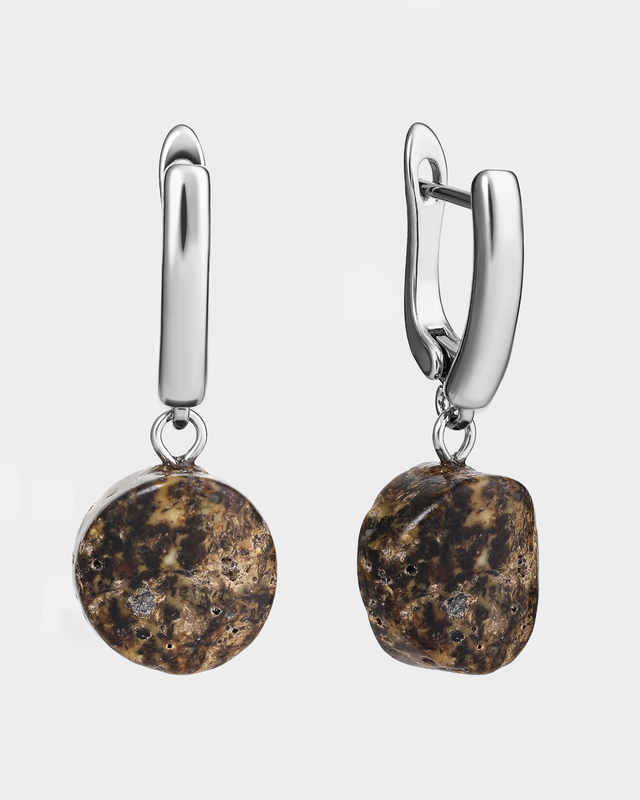 Серьги с натуральным янтарем редкого оттенка