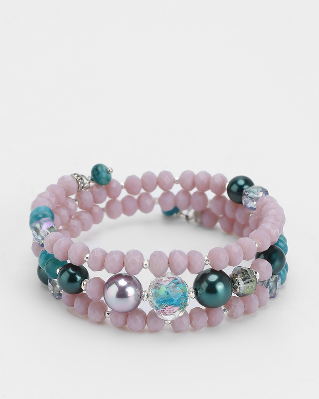 Браслет с агатом и жемчугом Майорка на мемори-тросе