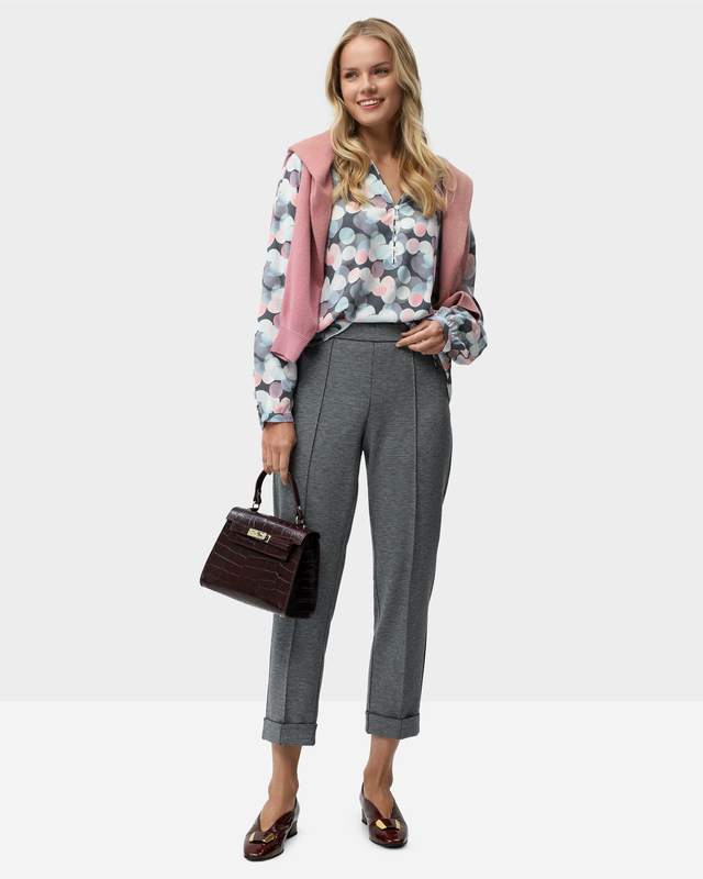 Брюки прямого кроя с жаккардовым узором и застроченными стрелками