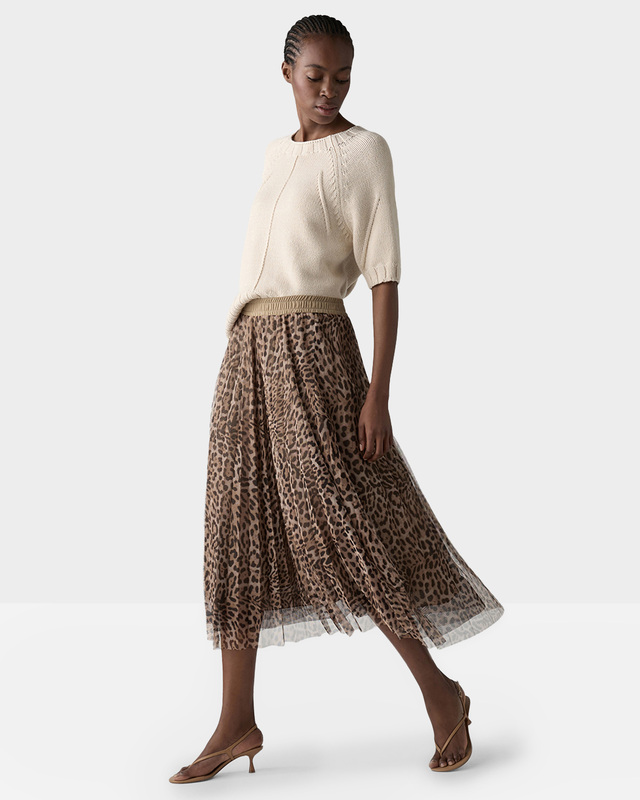 Плиссированная юбка из струящегося фатина с леопардовым принтом