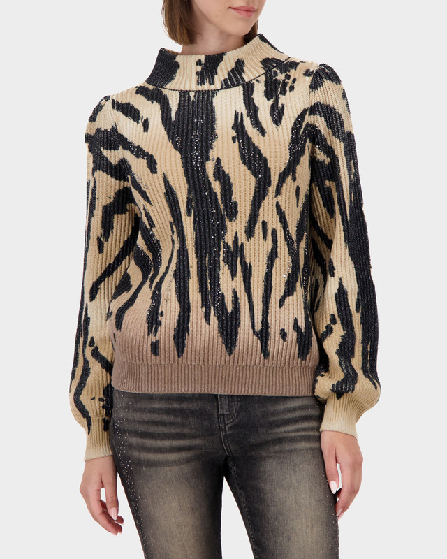 Пуловер с хлопком в составе и декором люрексом и стразами