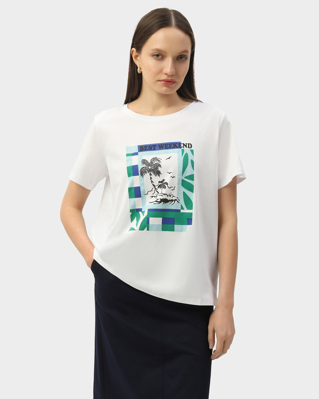 Футболка прямого кроя с ярким тропическим принтом
