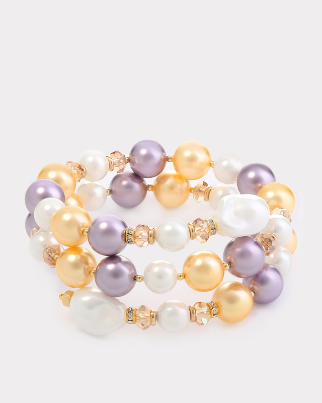 Браслет с барочным жемчугом Майорка и натуральным перламутром на тросе