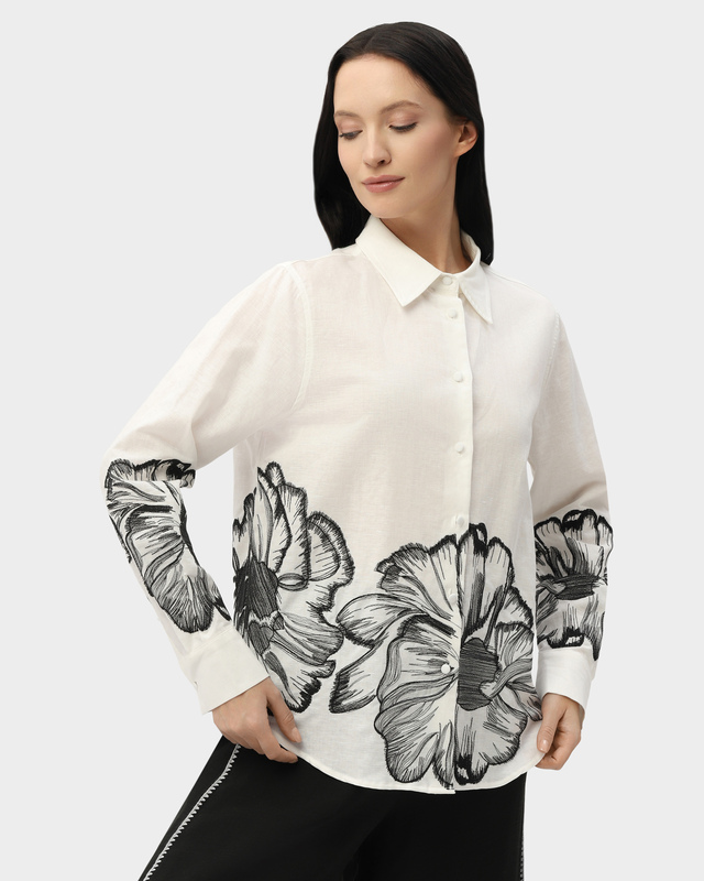 Рубашка изо льна и хлопка с контрастной вышивкой