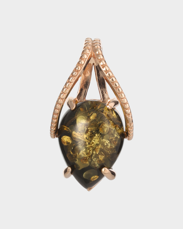 Золоченый кулон с цельным балтийским янтарем зеленого оттенка