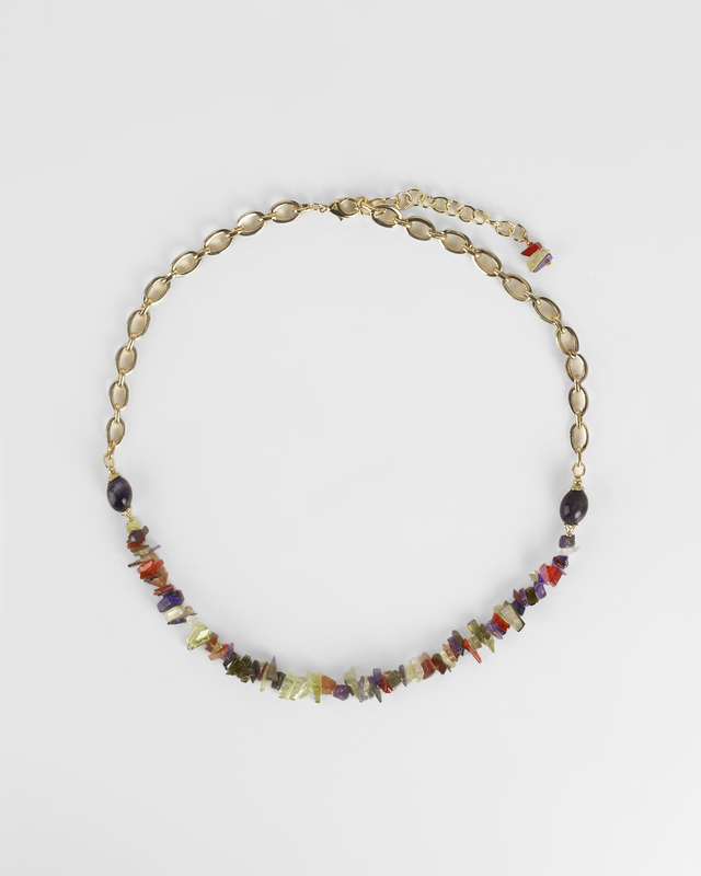 Колье с натуральным аметистом и цирконами