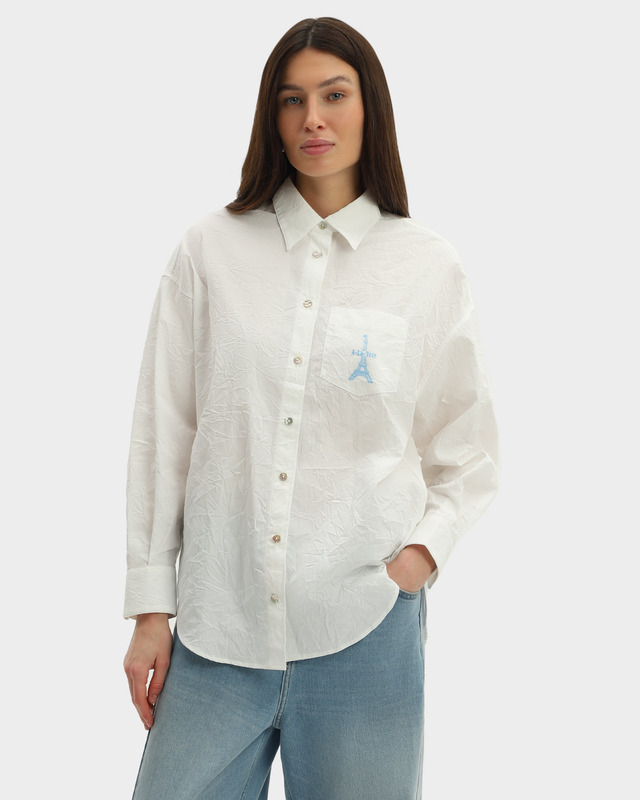 Рубашка из жатой хлопковой ткани с накладным карманом