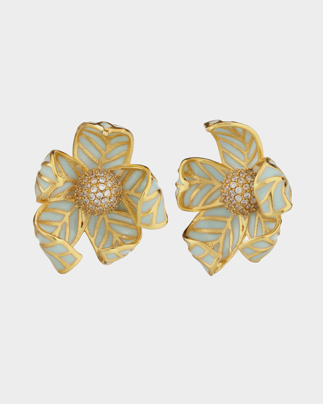 Серьги с белыми лотосами и стразами