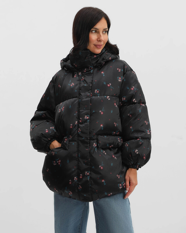 Куртка с цветочным принтом и ветрозащитным воротником-стойкой