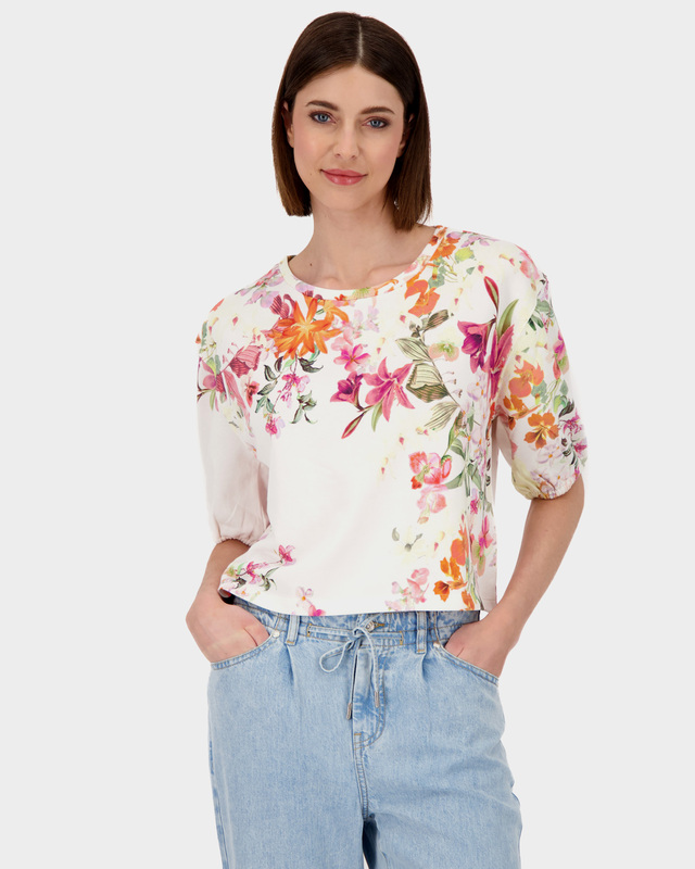 Свитшот из хлопкового футера с цветочным принтом