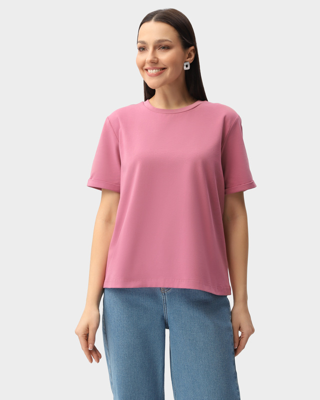 Хлопковая футболка прямого силуэта с добавлением эластана