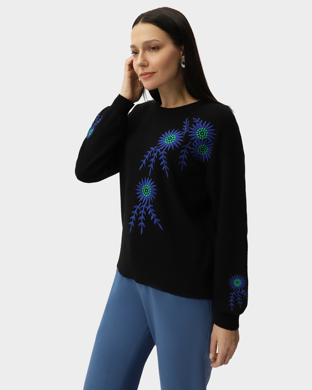 Пуловер прямого кроя с шерстью в составе и вышивкой