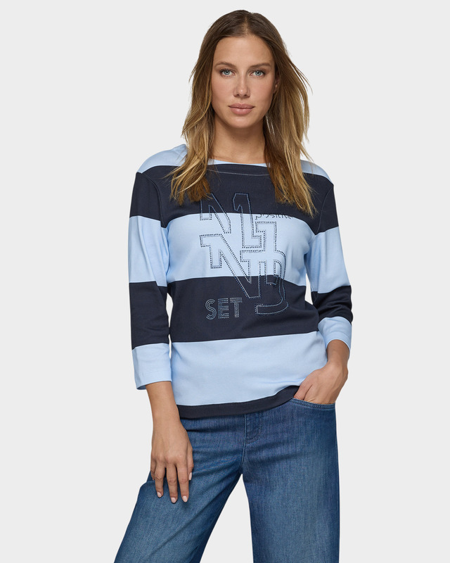 Свитшот из хлопка в горизонтальную полоску с декором из стразов