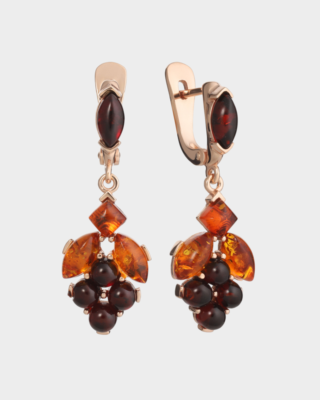 Серебряные серьги с натуральным янтарем нескольких оттенков