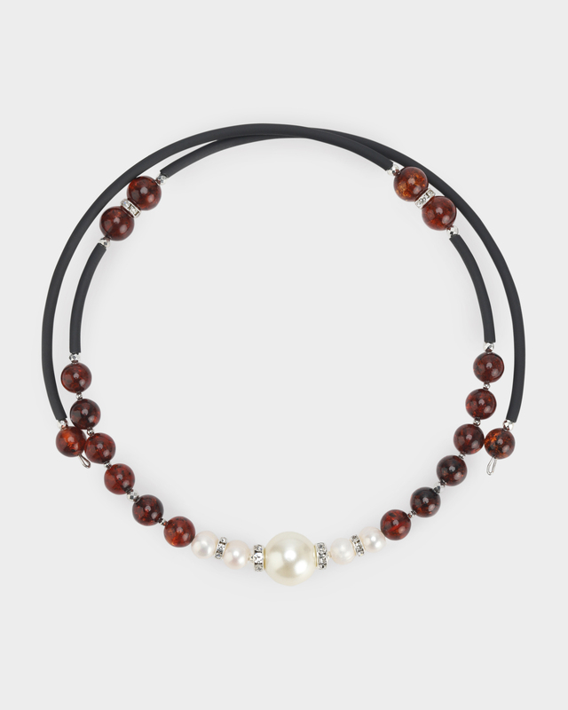 Колье из натурального янтаря, выращенного жемчуга, каучука и жемчужины Майорка