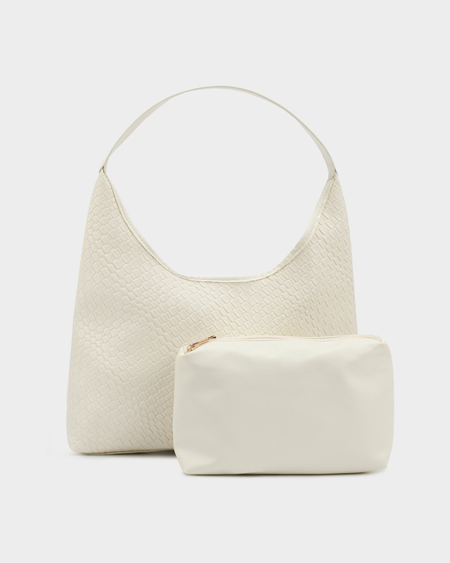 Сумка-мешок с имитацией плетеной фактуры и косметичкой в комплекте