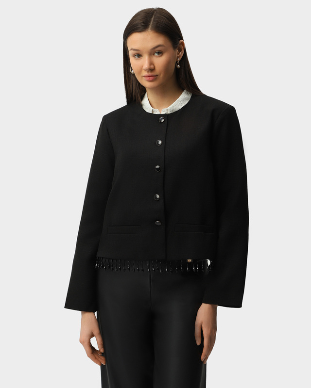 Жакет прямого силуэта с бахромой из бусин