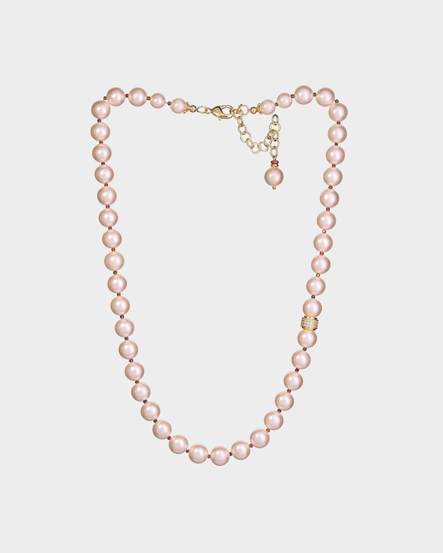 Колье с жемчугом Майорка, малиновым гематитом и цирконами