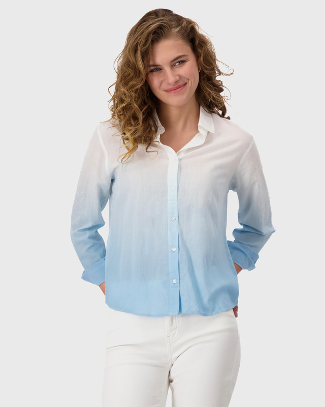 Рубашка из хлопка и модала с градиентным принтом и стразами 12990₽