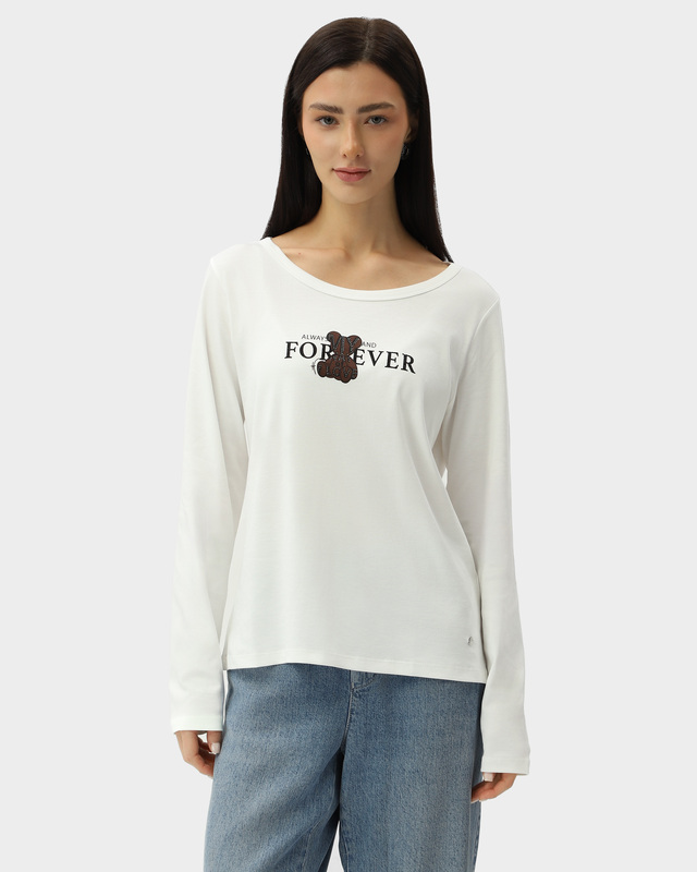 Хлопковый лонгслив с принтом и декором термоклеевыми стразами