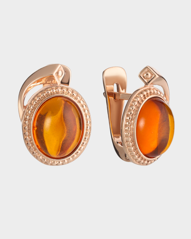 Серьги из серебра с позолотой и натуральным янтарем