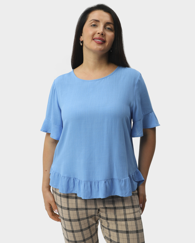 Блузка из вискозы с рюшами и декоративными пуговицами на спинке