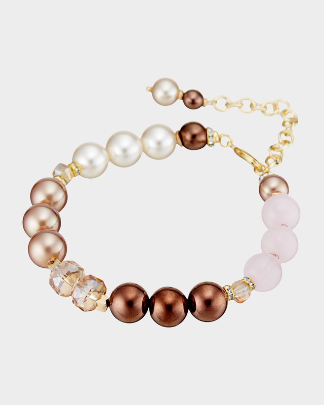 Позолоченный браслет из гематита, кварца, хрустального стекла и жемчуга Майорка