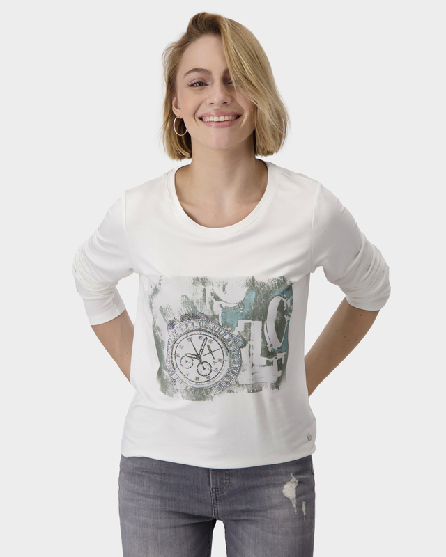 Лонгслив с принтом и стразами