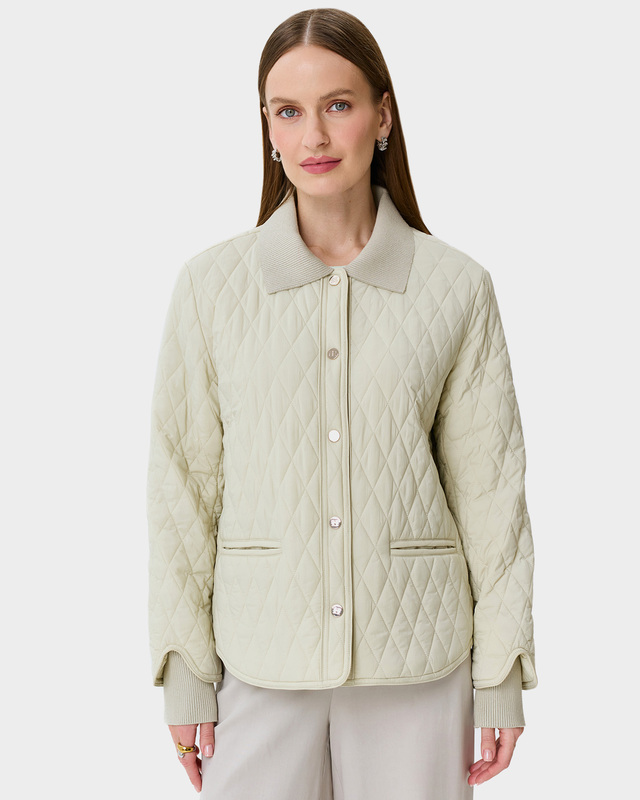 Стеганая куртка с отложным воротником и манжетами из трикотажа в рубчик