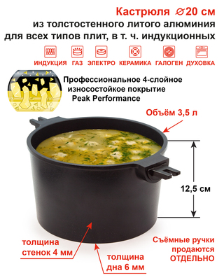 Кастрюля 3,5 литра без съемных ручек AxWild 184919 купить за 6499.0 ...