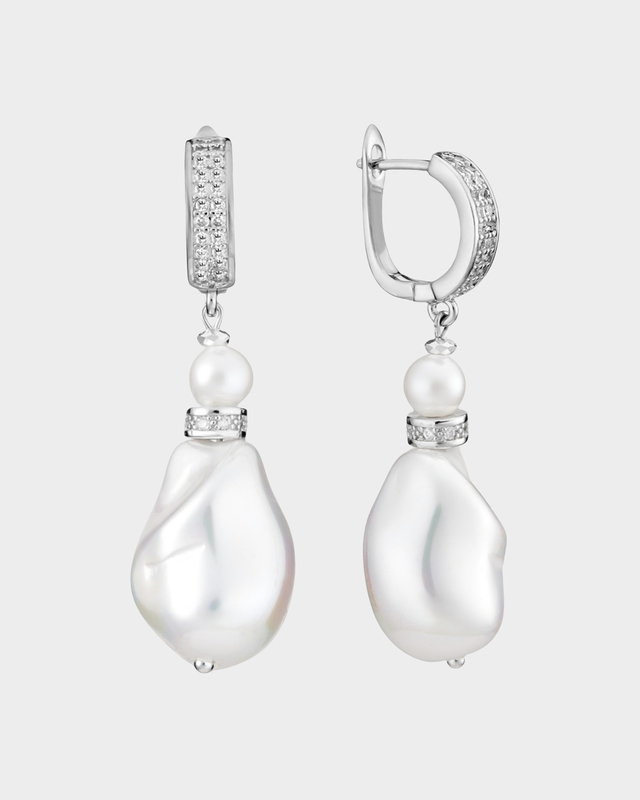 Серьги с цирконами и подвеской из барочного жемчуга Майорка