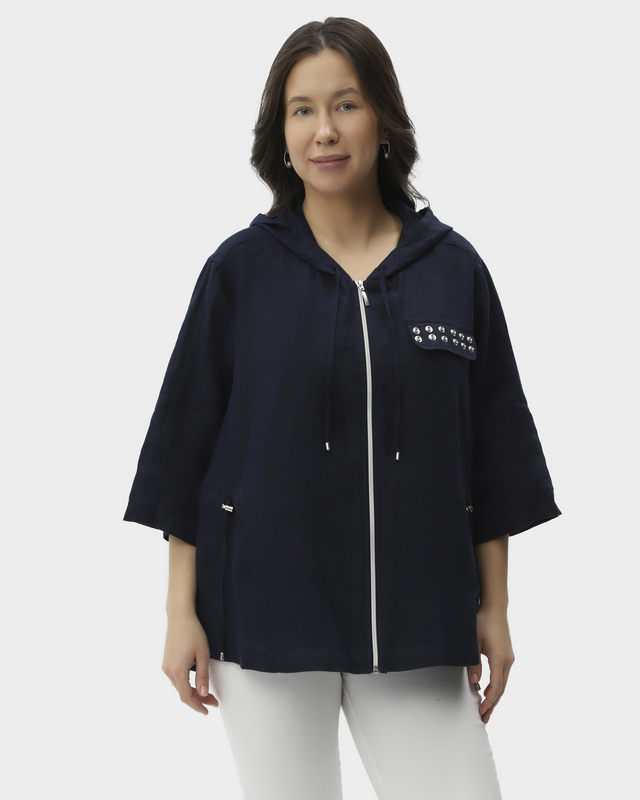 Льняная куртка свободного кроя с капюшоном