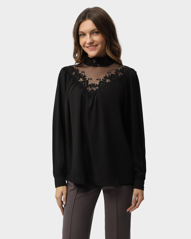 Блузка с сеткой с цветочной вышивкой