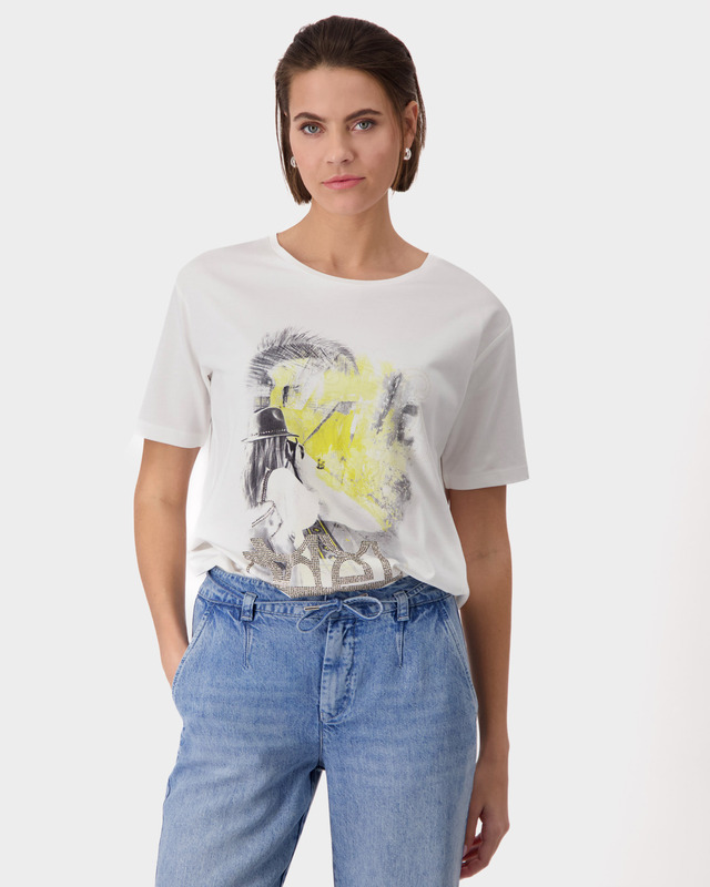 Футболка из тонкого футера с принтом и стразами