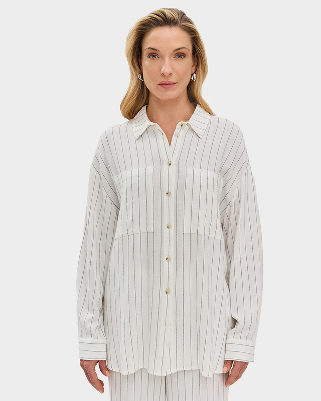 Рубашка из натурального льна и вискозы в вертикальную полоску 7490₽