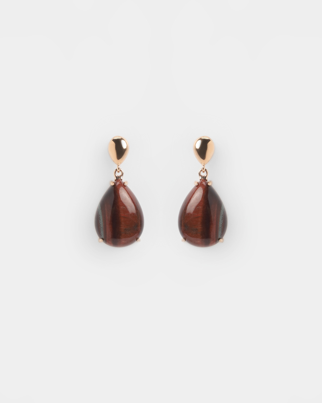 Серьги из серебра с красным камнем «тигровый глаз»