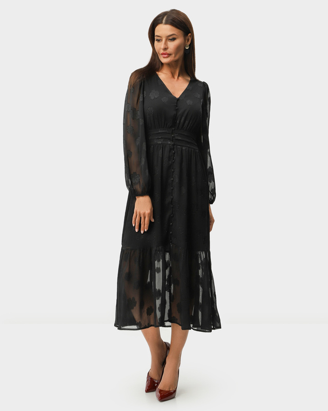 Платье из жаккардового шифона с цветочным узором