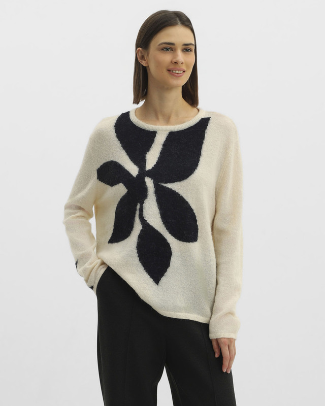 Пуловер с цветочным узором из смесового материала на основе шерсти