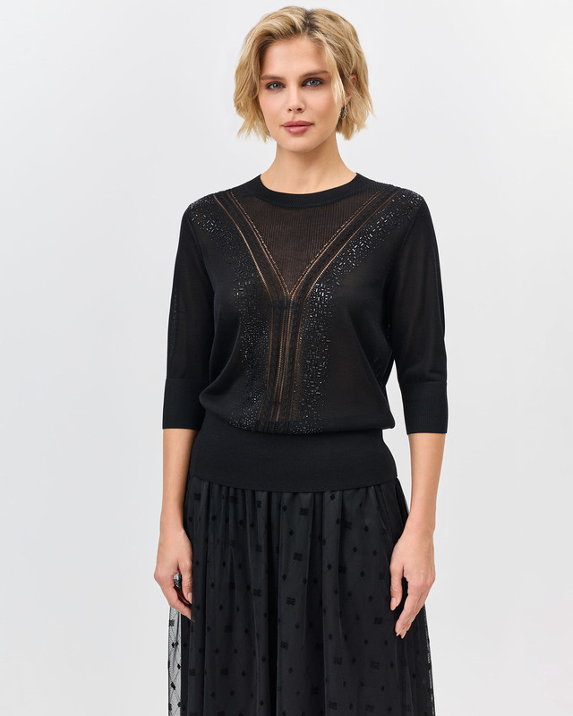 Полупрозрачный вязаный джемпер с ярким декором