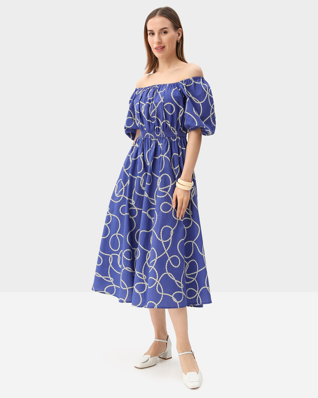 Хлопковое платье миди с рукавами-фонариками