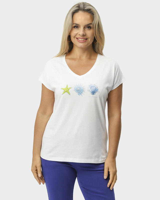 Футболка из хлопка с морским принтом и металлическими стразами