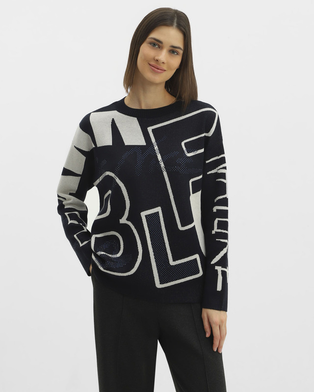 Пуловер с жаккардовым узором и термоклеевыми стразами