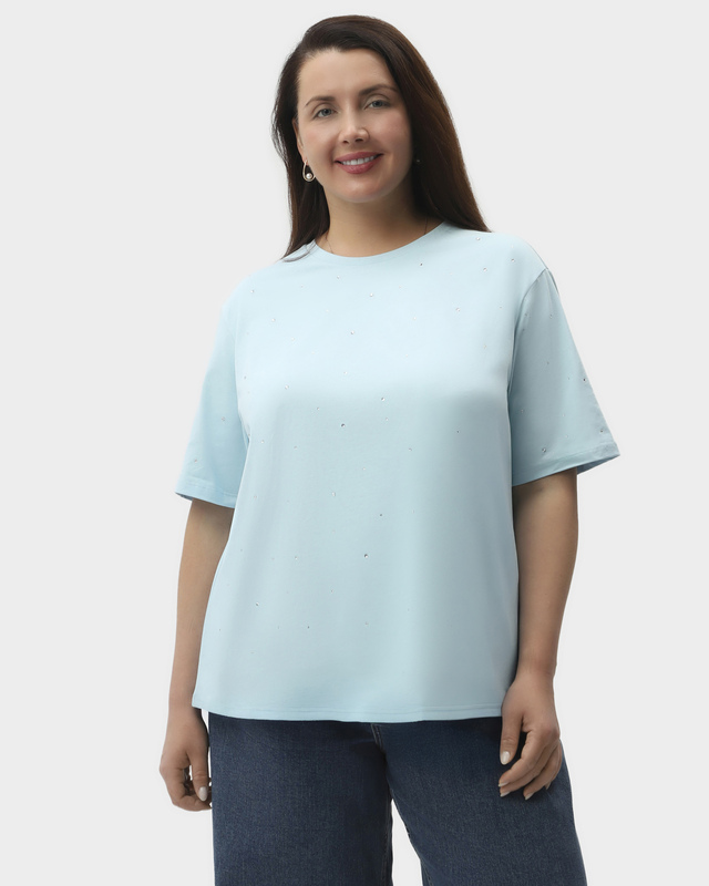 Хлопковая футболка прямого кроя со стразами