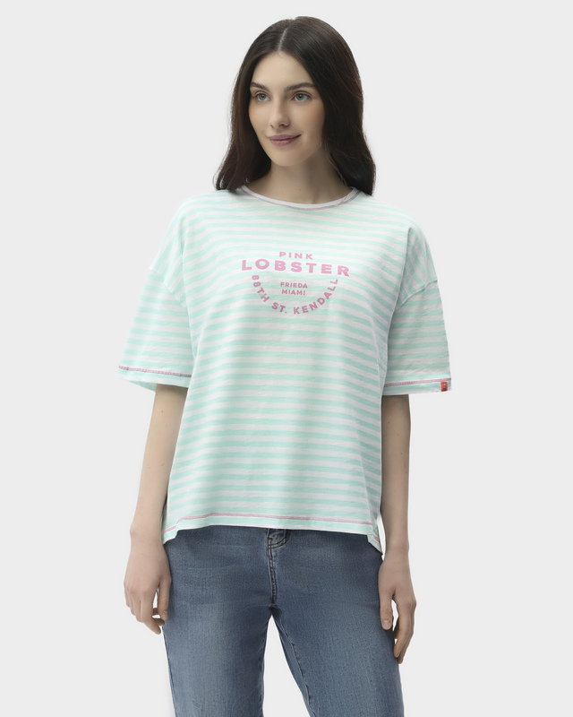 Хлопковая футболка с полосатым рисунком и текстовым принтом