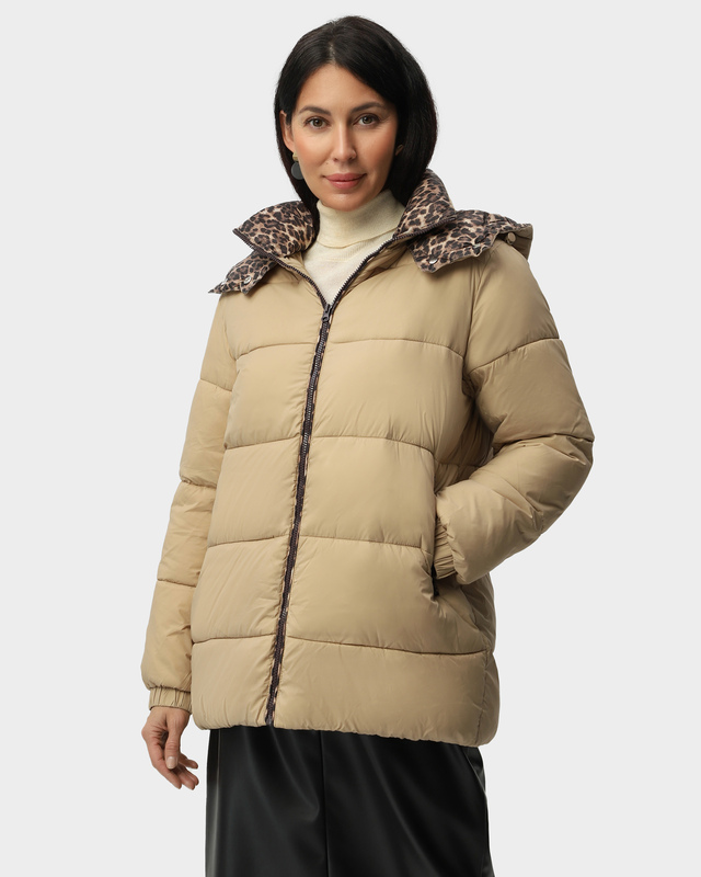 Куртка из водоотталкивающего и ветроустойчивого материала с капюшоном с леопардовой отделкой