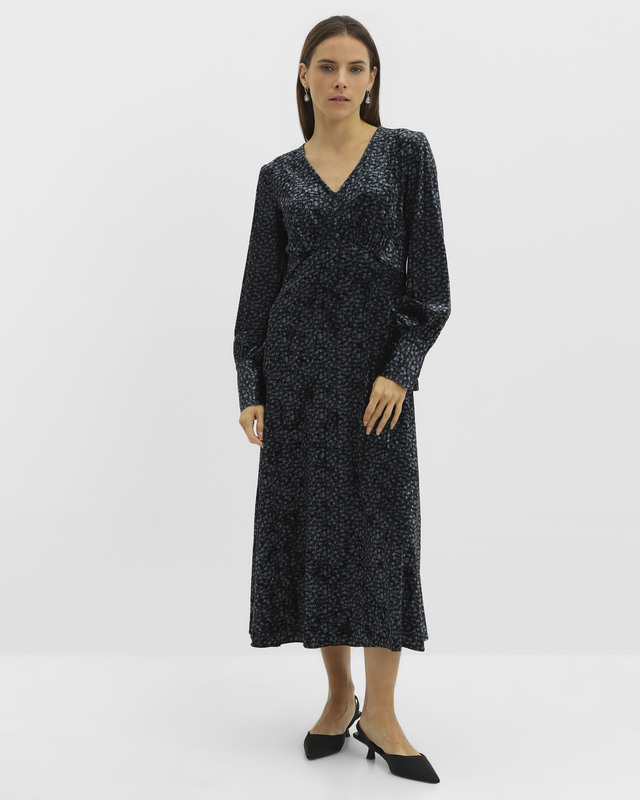 Платье макси из бархата с V-образной горловиной и деликатным цветочным принтом