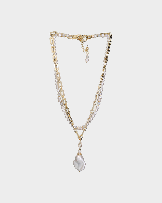 Двойное колье с жемчугом Майорка и цирконами