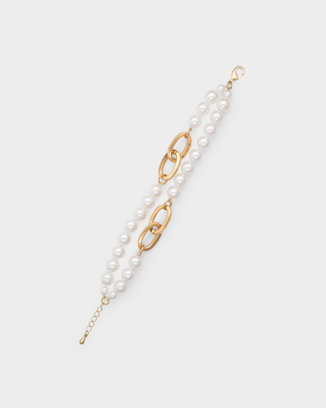 Браслет c крупными жемчужинами Майорка и звеньями цепи