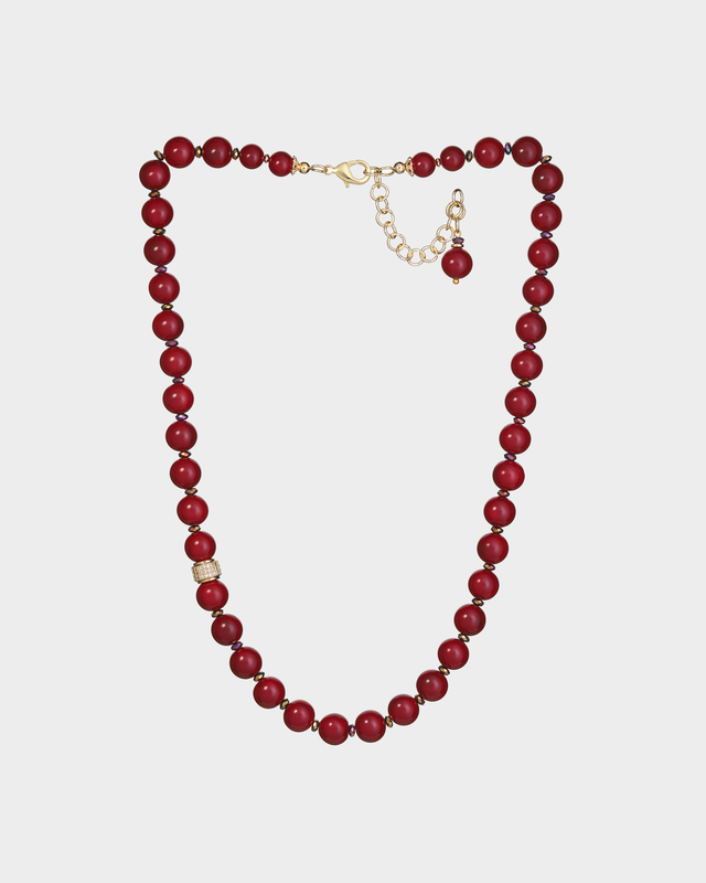 Колье с жемчугом Майорка, натуральными гематитом и цирконами