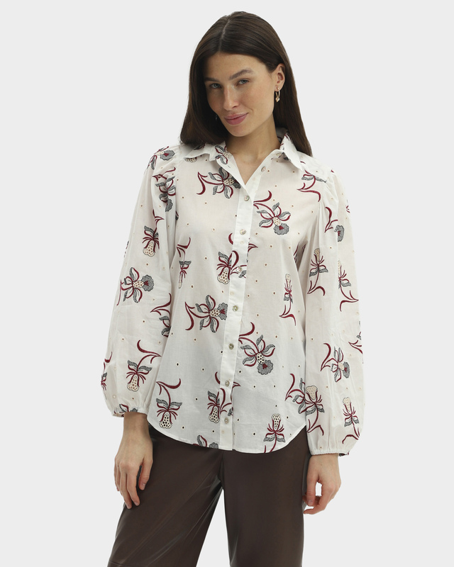 Хлопковая блузка свободного кроя с цветочной вышивкой